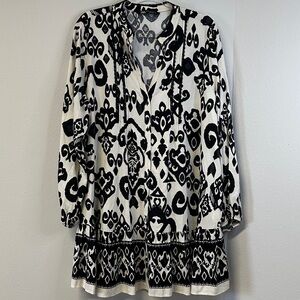 Zara Monochrome Long Sleeve Linen Blend Babydoll Dress Women's Plus Size XXL